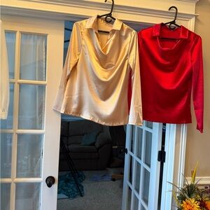 Elegant Satin Blouse - Cream and Red